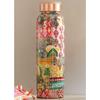 Copper Water Bottle 900 Ml, “Padharo Mhare Desh” Theme, Rajasthani Meena Printed Design, Handcrafted (0.9 Litre)