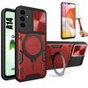 Case for Samsung Galaxy A14 4G-5G with 2 Tempered Glasses, Case with Camera Cover and Red Ring Holder