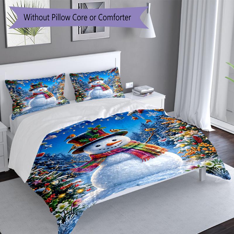 Winter Wonderland Snowman 3‑Piece Bedding Set,Soft Duvet Cover with 17 Pillowcases,Multi‑Scene Home Dorm Use,Ideal Gift for Birthday & Holiday