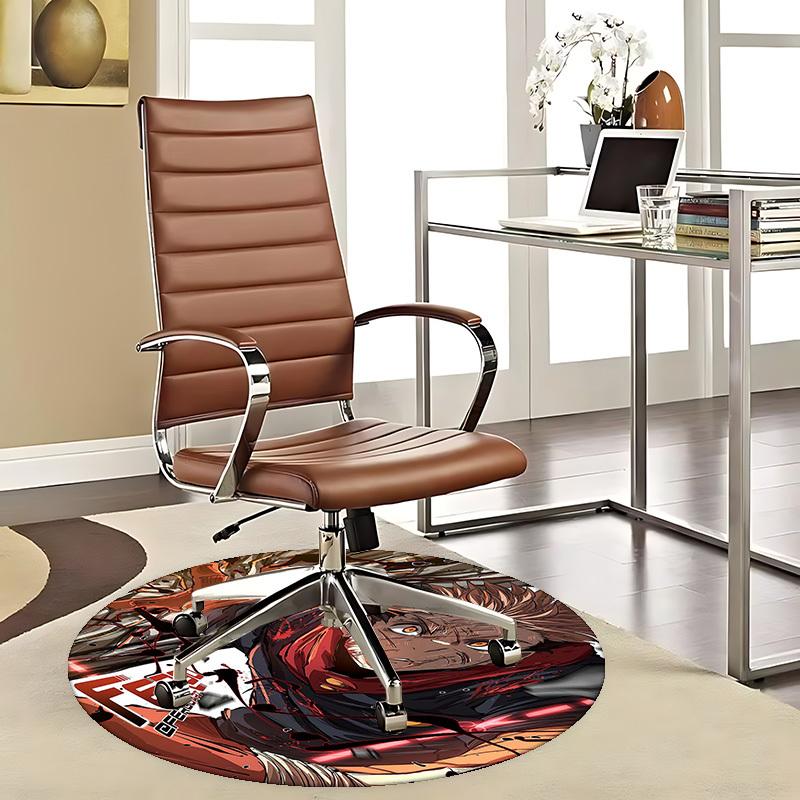 1pc Anime Character with "FENGO" Print Round Carpet - Office Chair Mat, Anti-Slip Rug for Home Decor, Seasonal Gift, Suitable for Office, Living Room