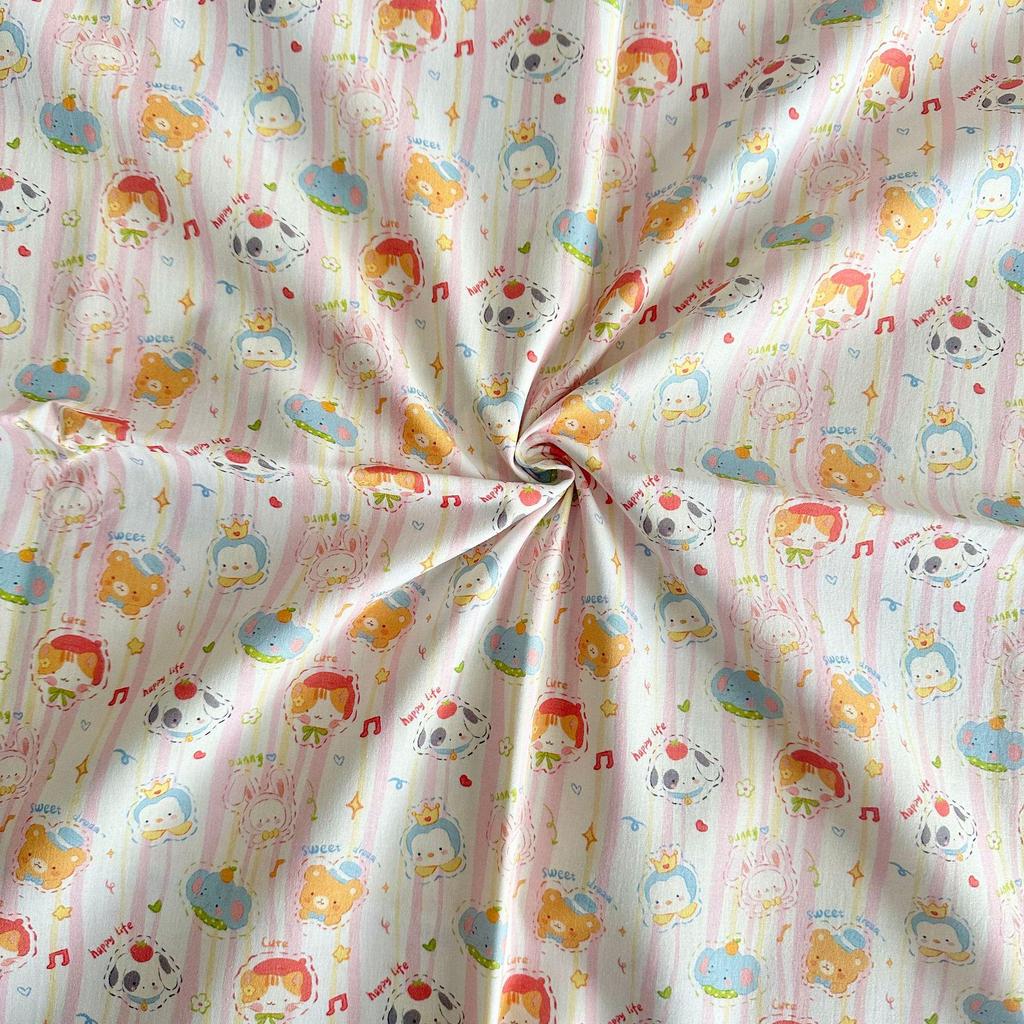 100% Cotton Digital Print Korean Style Cartoon Animal & Floral Fabric for Women's Clothing, Children's Wear, Family Outfits, Homewear & DIY Projects