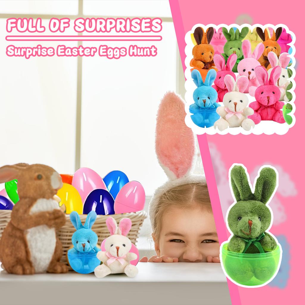 12 шт. наполненных пасхальных яиц, корзинок, наполнителей с куклами-кроликами, для мальчиков и девочек, пасхальные подарки, вечеринка, кукол-наполнителей