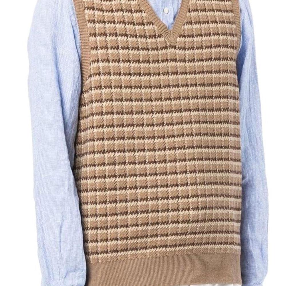 Polo Ralph Lauren SS23 Houndstooth V-Neck Sweater Men Sweater Beige 710864068-001