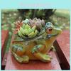 Resin Succulent Pot With Adorable Frog Figurine For Balcony Garden And Decorative Display
