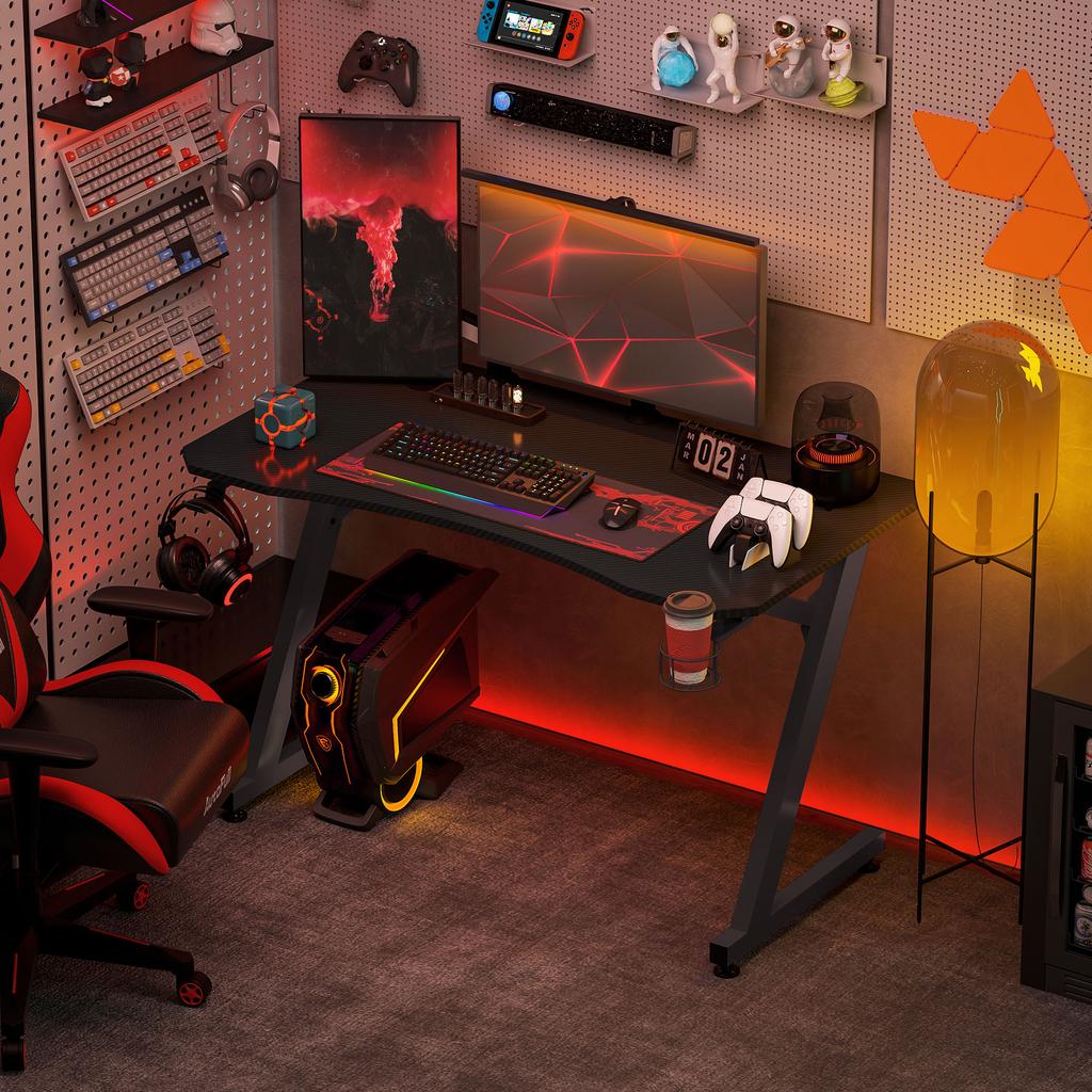 Gaming Desk 120 X 65 Cm Steel Frame With Cup Holder Headphone Hook Adjustable Feet And Cable Organiser Home Office