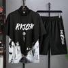 Мужской спортивный костюм с коротким рукавом из ледяного шелка - Лето 2022, Стильная корейская мода с подходящими шортами