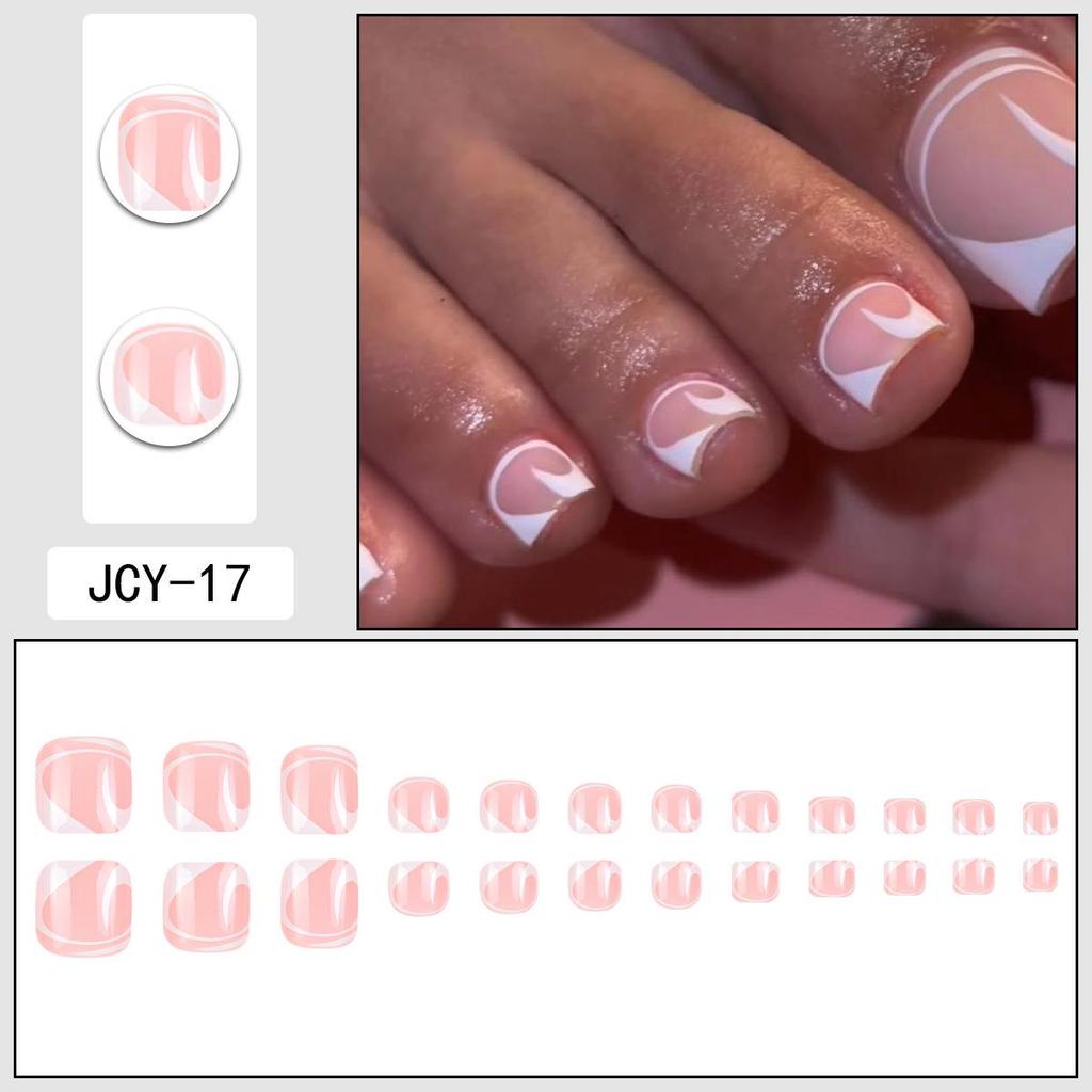 European Pink French White-Edged Fake Toenail Stickers