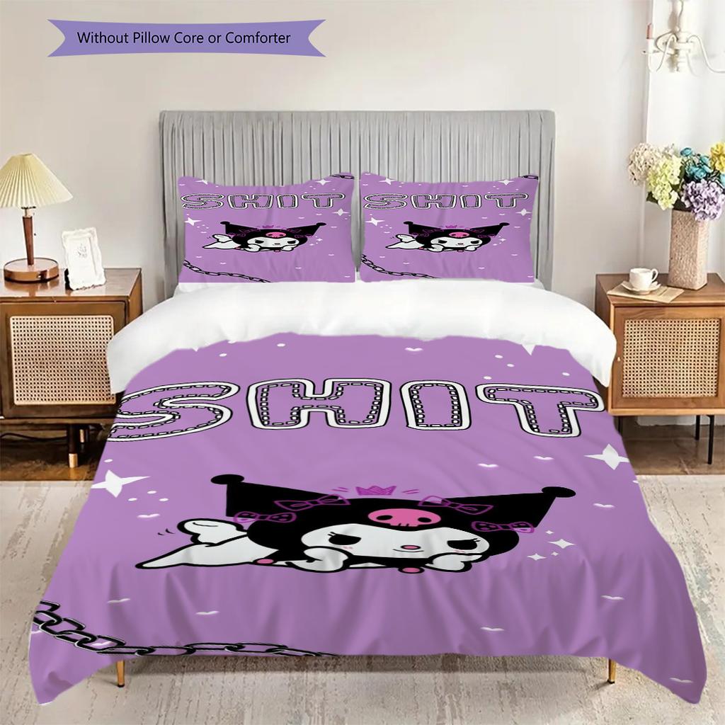 Kuromi Appears Cute Set Threepiece Set 1 Duvet Cover 2 Pillowcase Without Core Soft And Comfortable Duvet Cover And Pillowcase