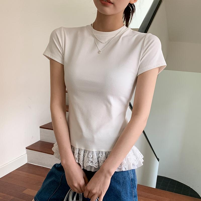 Дизайн-чувственная футболка Niche Slim с круглым вырезом и короткими рукавами для женщин на лето, новый короткий базовый топ