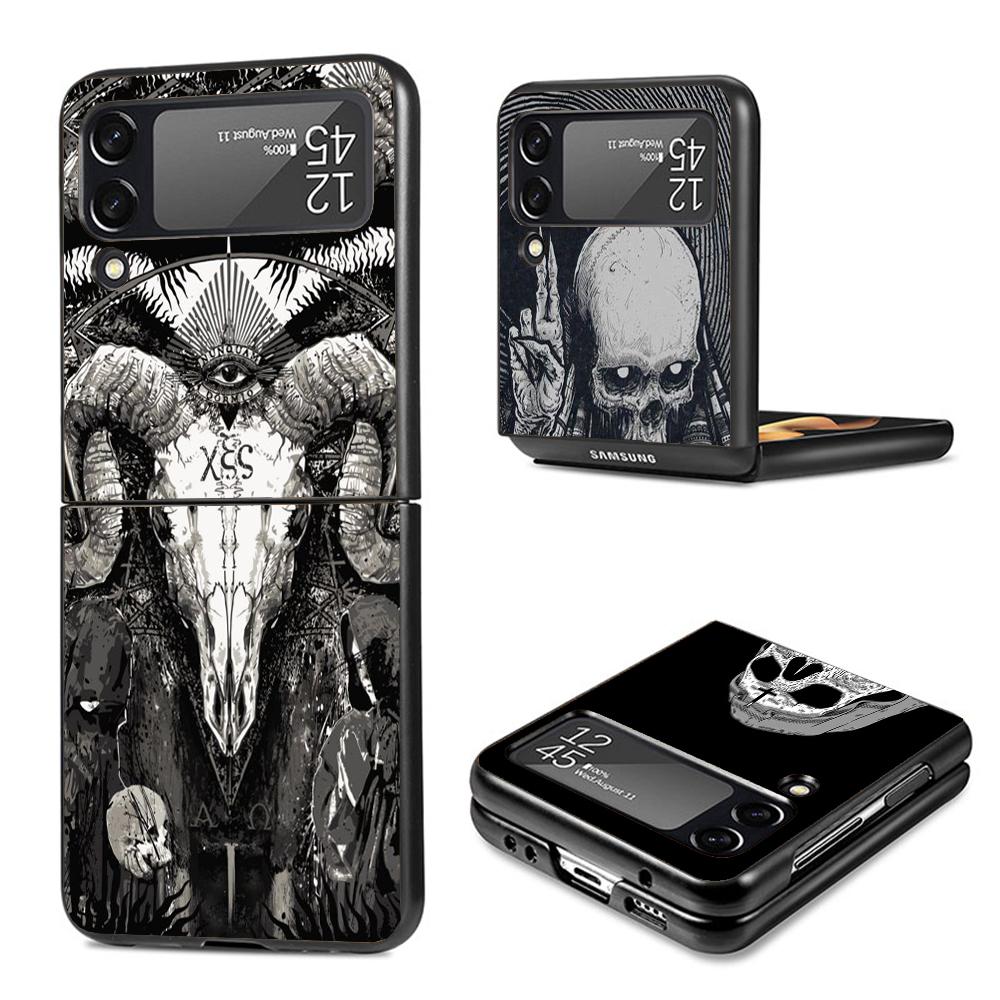 Satanic Goat Satan Devil Phone Case for Samsung Galaxy Z Flip3 5G Flip4 Flip5 Black Hard Cover Z Flip 5 4 3 PC Shell Zflip3 Coqu