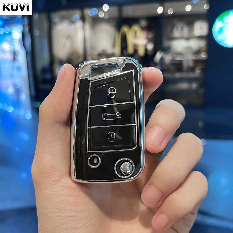 Для Volkswagen VW Polo Golf7 MK7 Tiguan для Skoda Octavia Kodiaq Karoq для Seat Ateca чехол для автомобильного ключа сумка-брелок защитный чехол