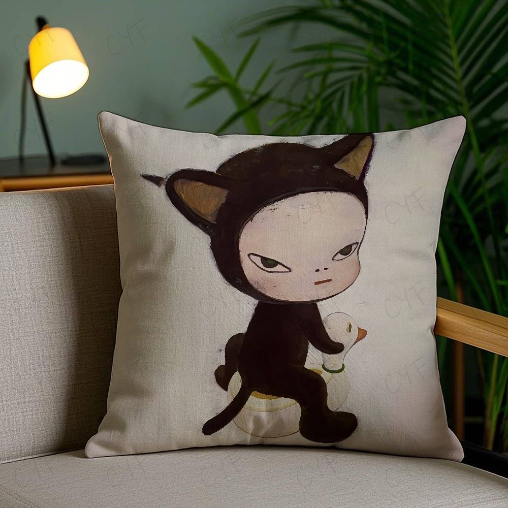 Yoshitomo N-N-Nara Pillow Case Safe Custom Photo Pillow, Anti-fade Brushed Fleece Cushion, Maternal & Infant Safe.