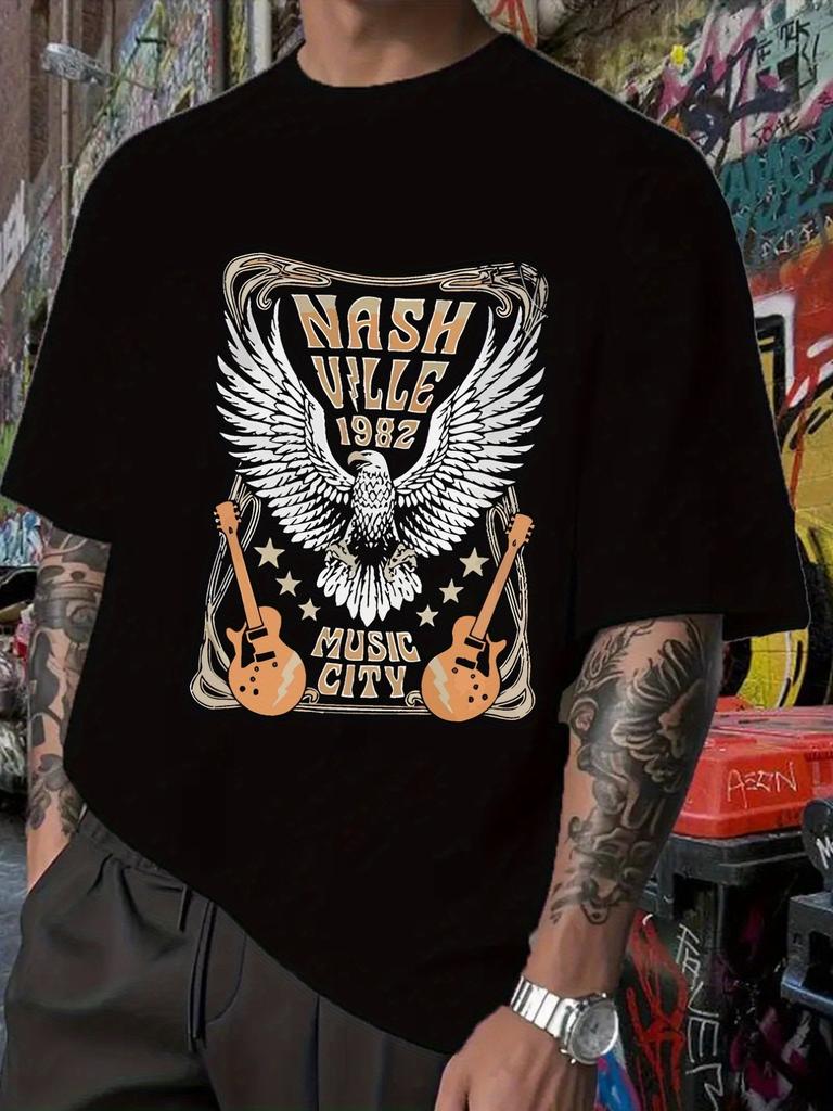 Music City Nashville Print Fashion Trendy Short-Sleeve T-shirt