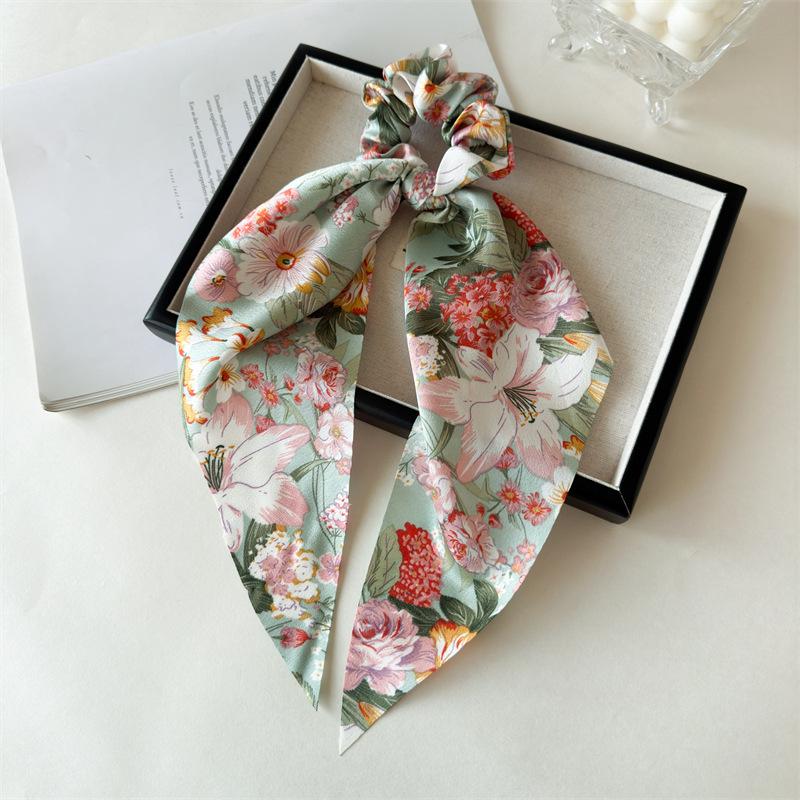 2025 New Flower Bow Hair Ribbons Scrunchies Vintage Satin Ponytail Large Hairbands Rubber Bands Headbands Women Hair Accessories