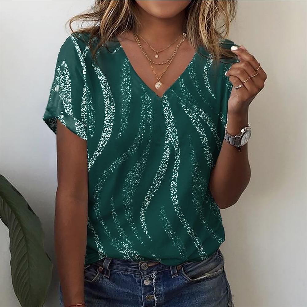 Женская футболка с простым градиентным 3D-принтом, модная футболка Harajuku, повседневная, с коротким рукавом и V-образным вырезом, женская одежда больших размеров