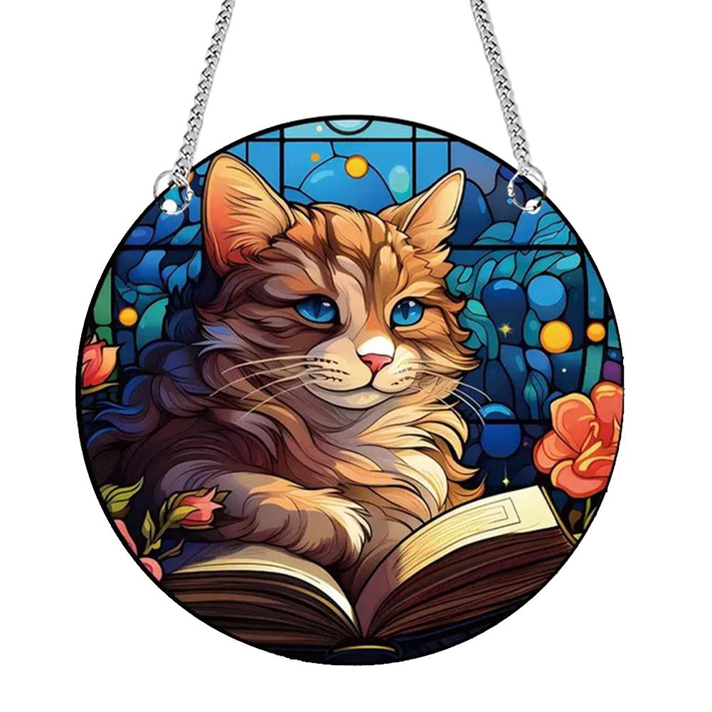 Панель для украшения дома «Ловец солнца» Водонепроницаемая акриловая оконная панель Подвесная книга-ловец солнца и кошка Витражное стекло «Древо жизни»