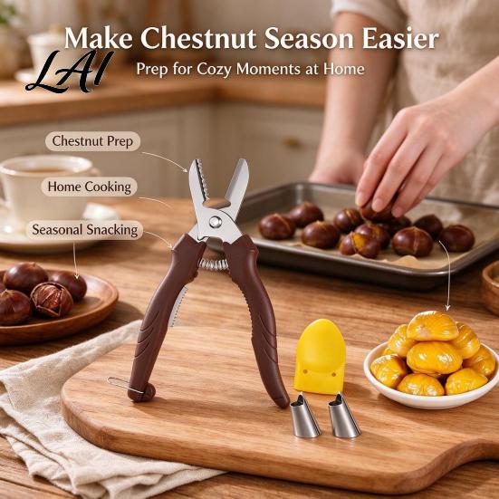 Food Preparation Utensil Chestnut Scissors And Opener 2-in-1 Stainless Steel Cutter Durable Nut Cracker Sheller Ergonomic Cutting Tool for
