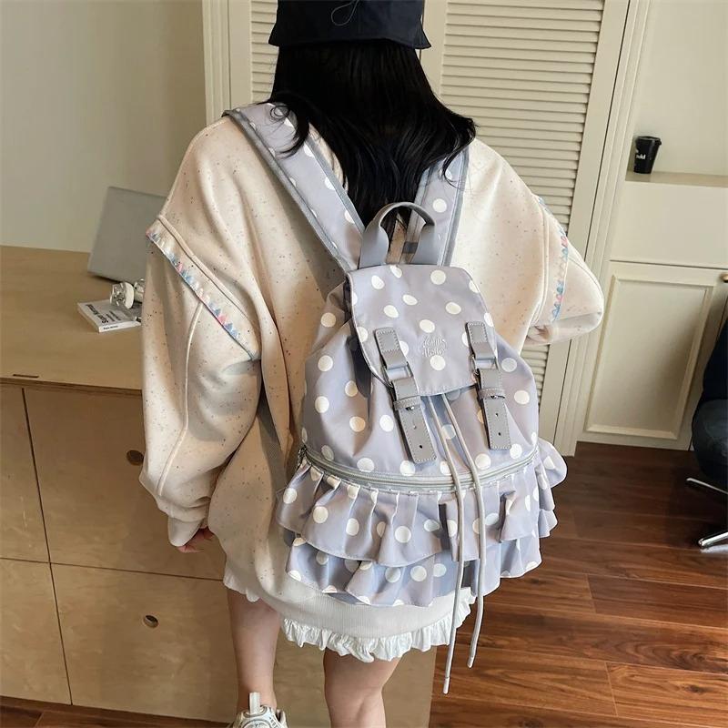 Рюши Сшитые Mochilas Mujer Горошек Принт Mochila Сумка Большой Вместимости Праздничный Дорожный Рюкзак Холщовые Сумки для Женщин