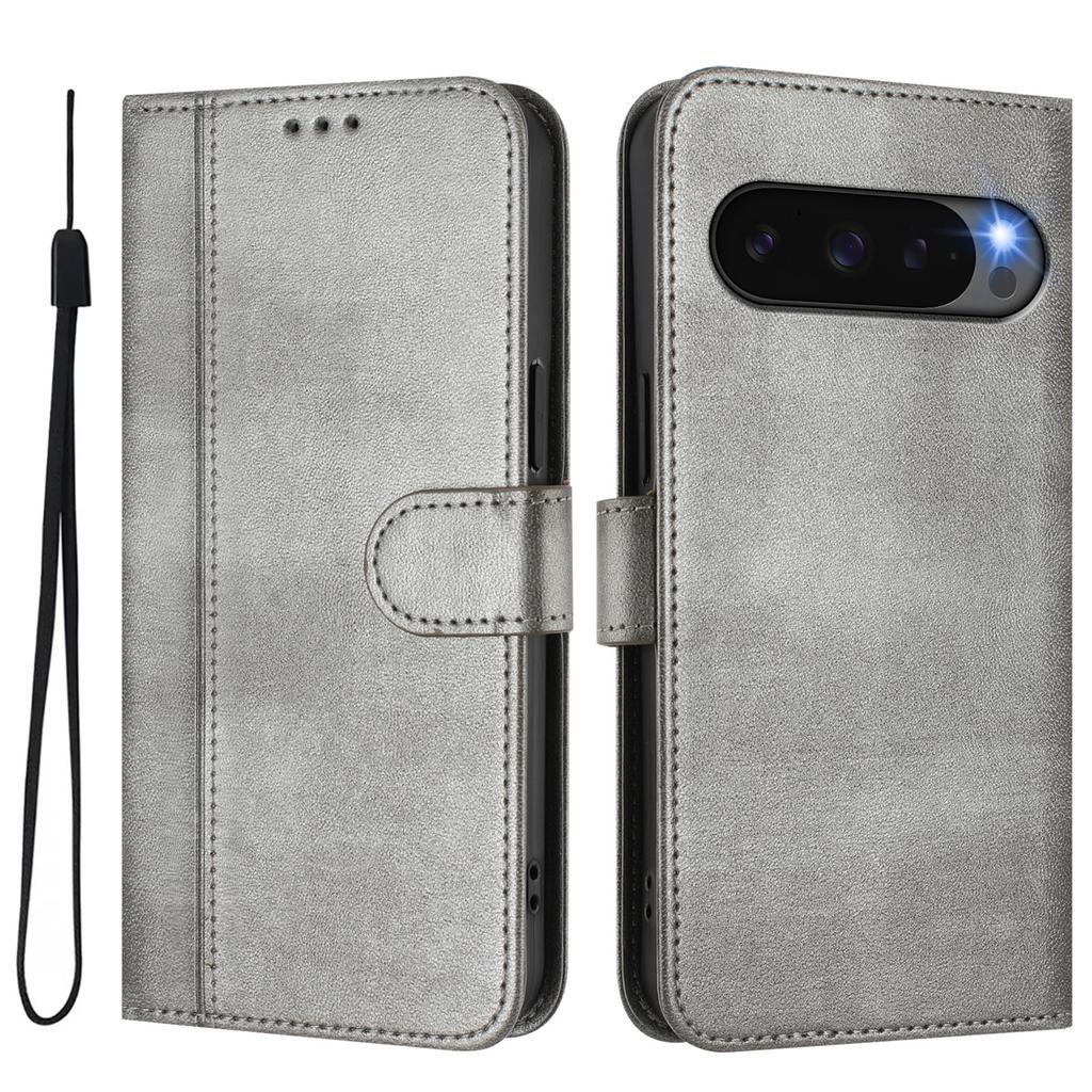 For Google Pixel 9 Cases Wallet Stand Retro Texture Leather Phone Cover with Lanyard