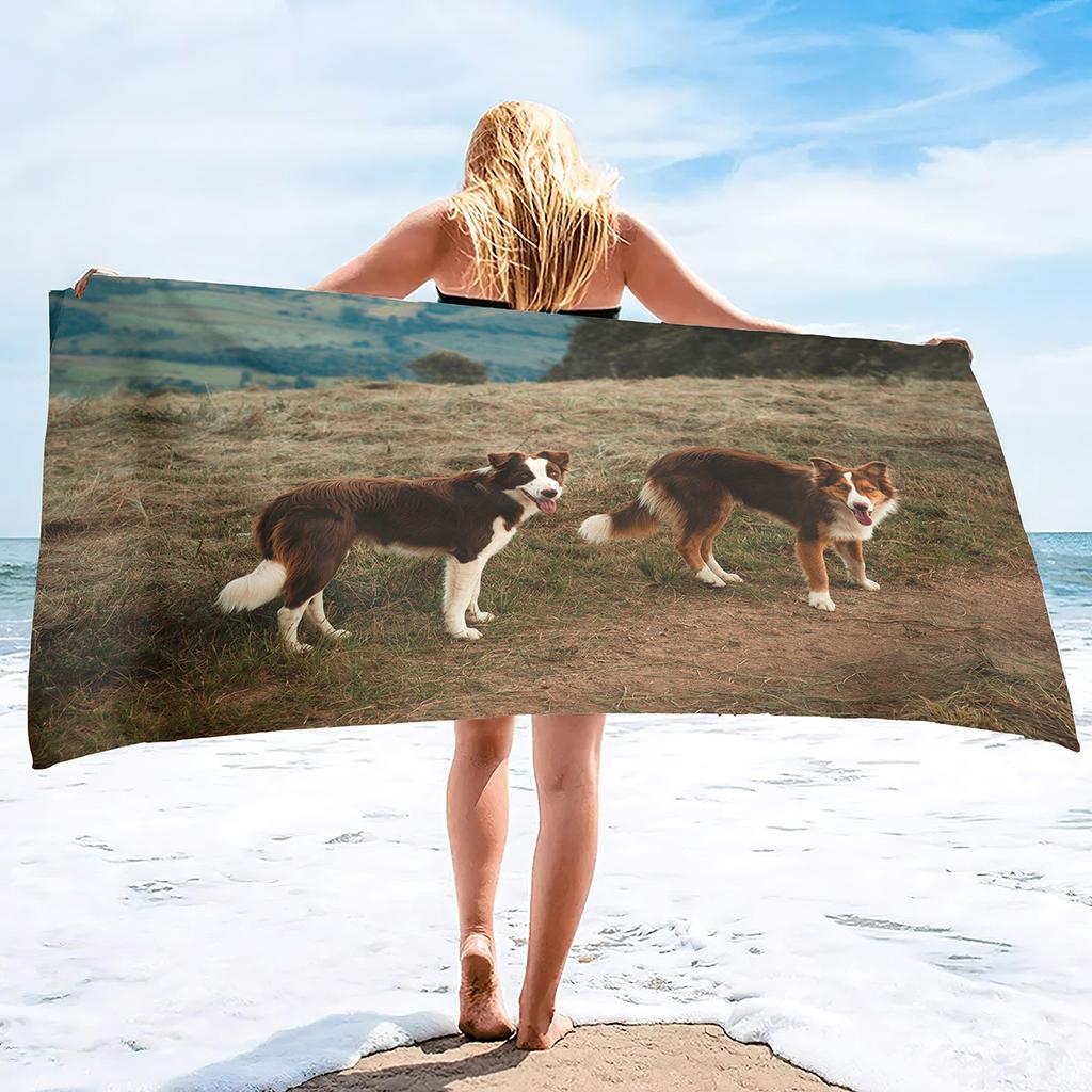 Cute Shepherd Dog Series Seaside Resort Beach Towel Swimming Bath Towel Microfiber Towel
