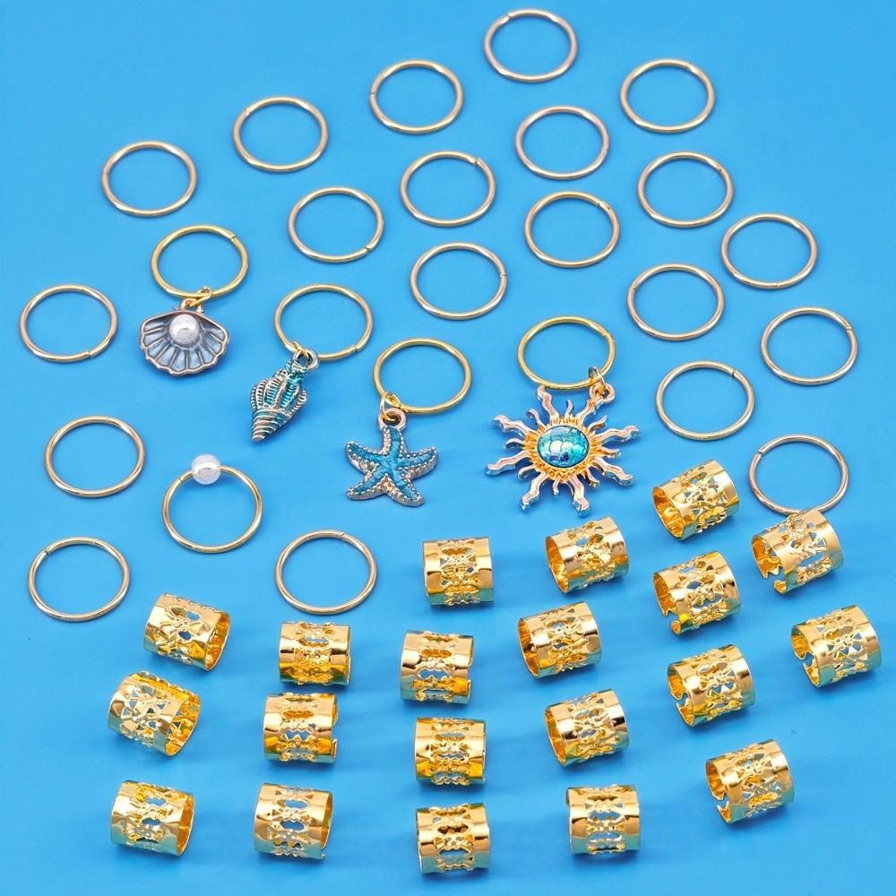 45Pcs Starfish Dreadlock Hair Accessories Blue Hair Beads Set Dreadlocks Braid Hair Rings Headwear