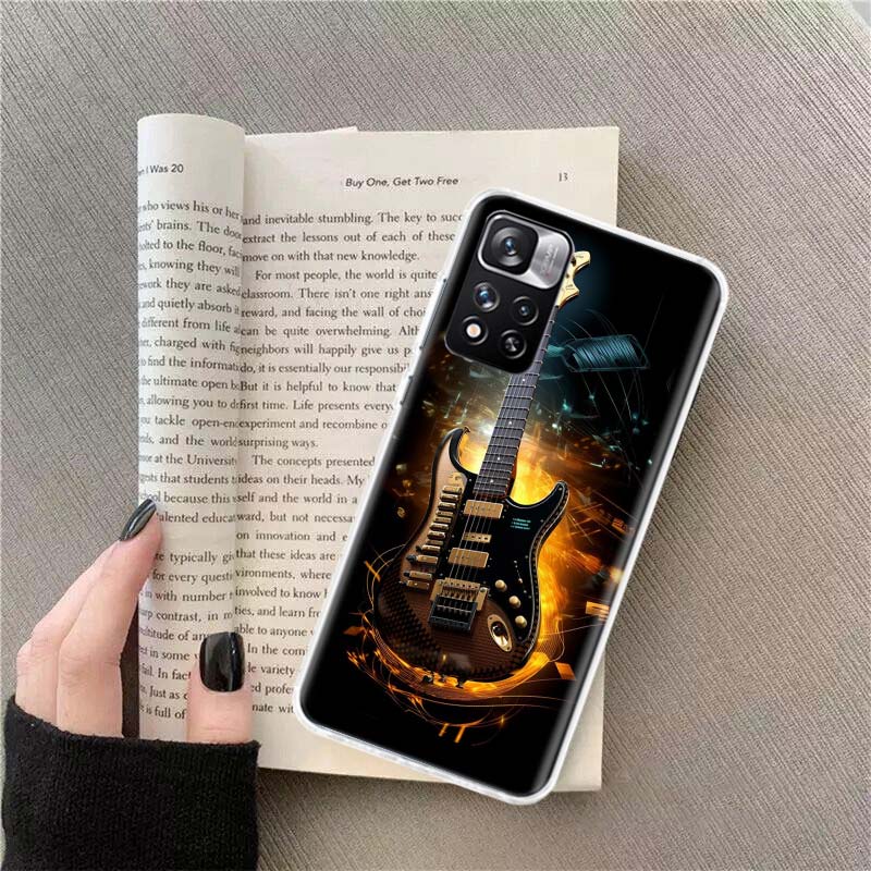 Retro rock Music Electric Guitar Phone Case For Redmi Note 13 12 Pro Plus 14 15 Pro 5G 11 11T 11E 11S 10 Pro 10S 9 9S Cover Cell