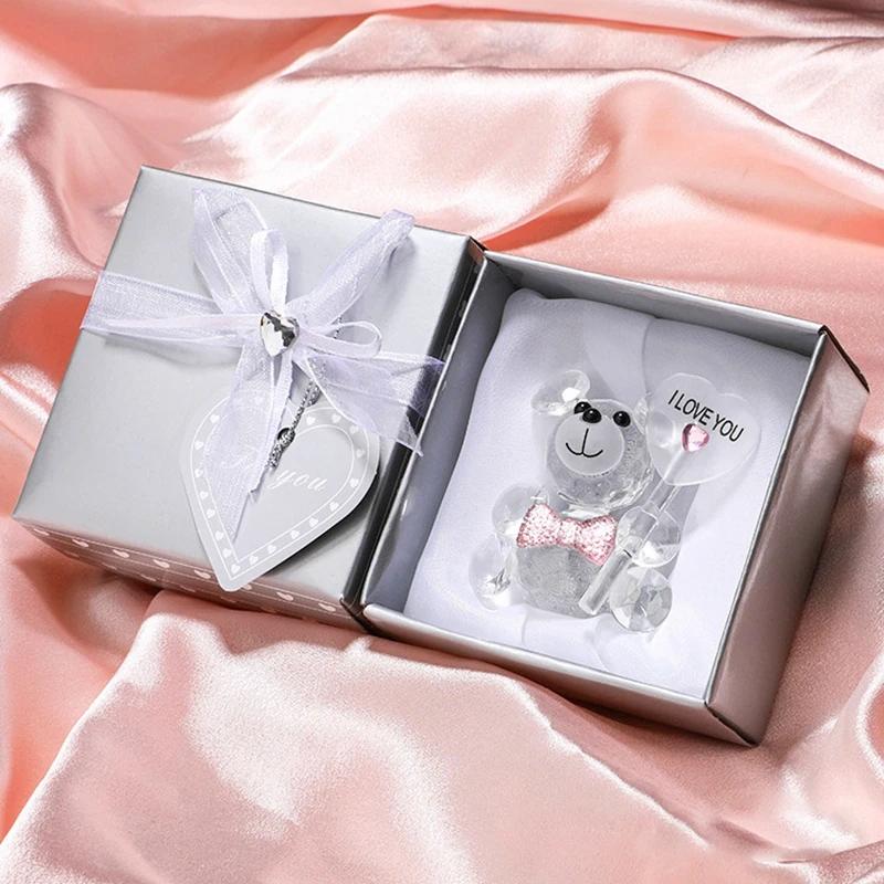Подарок на День святого Валентина в виде хрустального медведя «Я люблю тебя» из стекла на искусственную розу на День матери, свадьбу, вечеринку, детский праздник, подарок для гостей