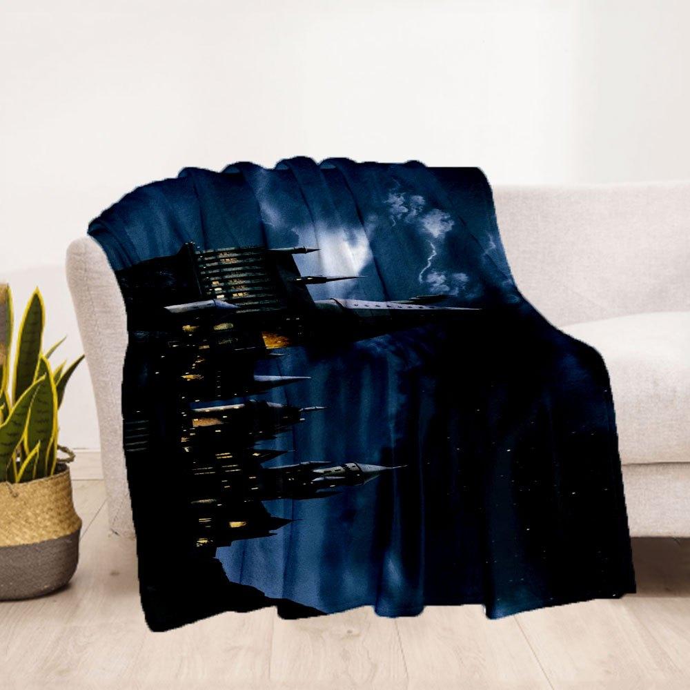 Fantasy Castle Night Sky Background Phone WallpaperBlanket Flannel Throw Blanket for Sofa, Bed, Travel, Camping, Office, Couch, Chair