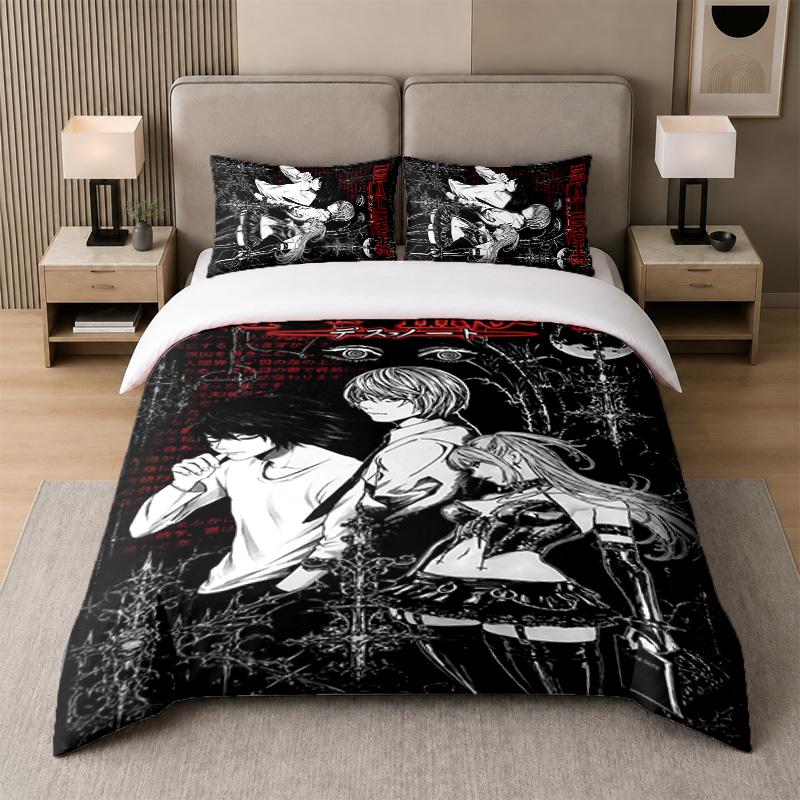 3Pcs Bed Set,Death Note 1 Duvet Cover and 2 Pillowcases, Printed Bedding Decor For Guest Room