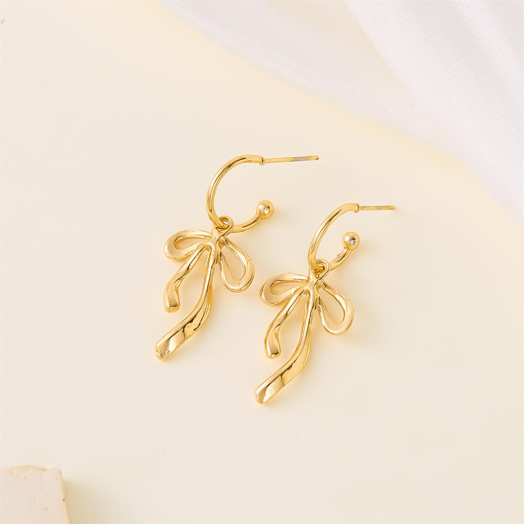 Elegant Simple Bowknot Drop Earrings For Women Korean Design Metal Ribbon Bow Piercing Dangle Earrings Fashion Party Jewelry