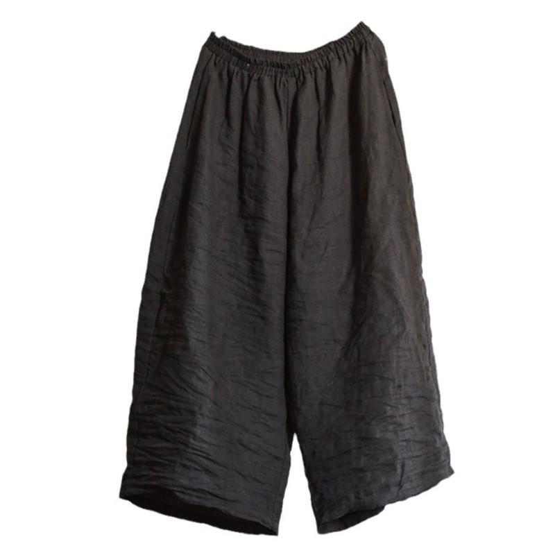 Johnature Женские винтажные льняные свободные широкие брюки с эластичной резинкой на талии, летние брюки, однотонные повседневные длинные брюки