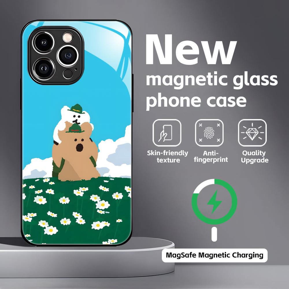 Cute D-Dinotaeng Phone Case For iPhone17 16 15 14 13 12 11 X XR XS 8 Plus Mini Pro Max Glass Magnetic Case