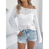Early Autumn One-neck Hollowed-out Long-sleeved Knitted Sweater, Casual Loose Coat for Women