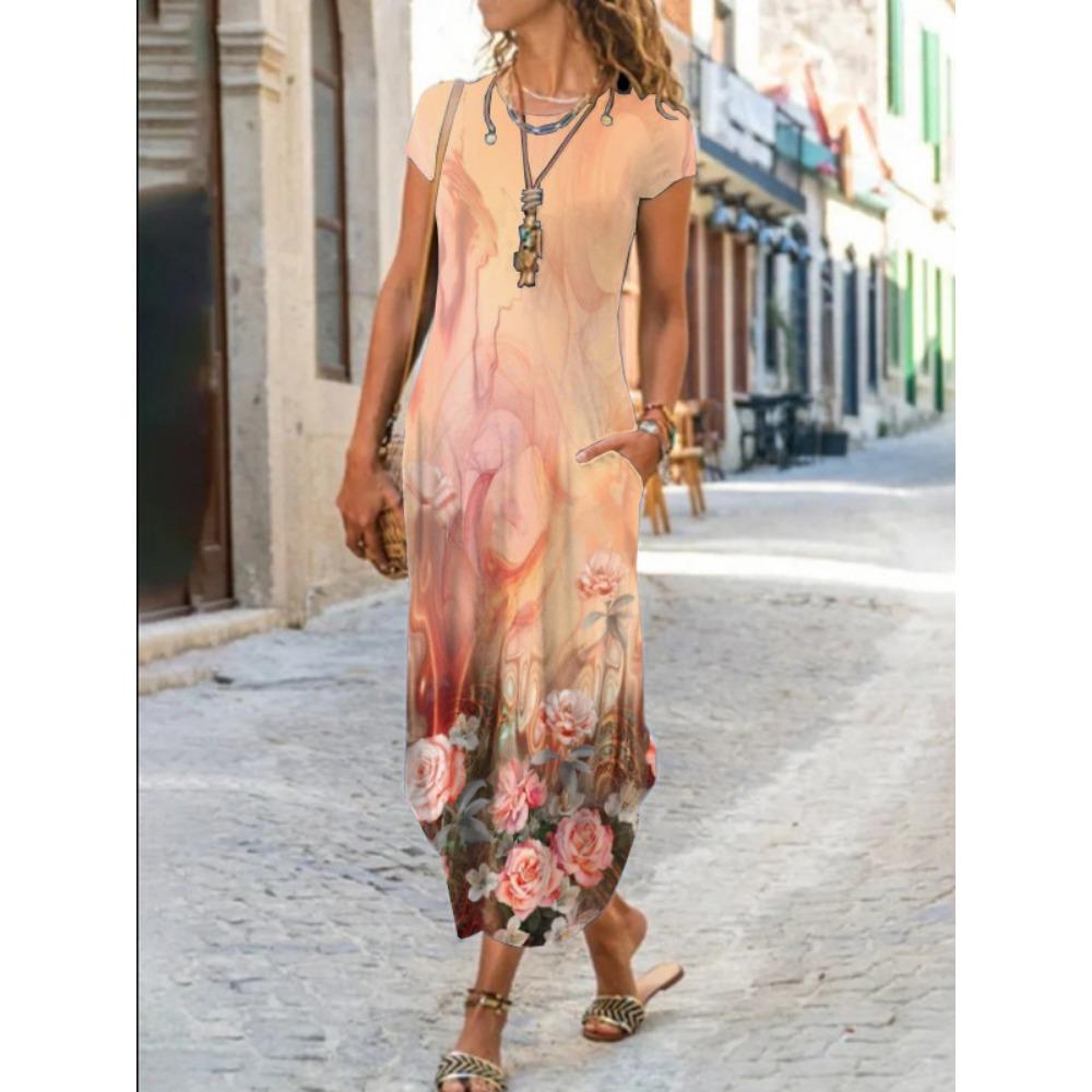 JPNTKY Women's Fashion Summer Spring Short Sleeve O-Neck Casual Dresses