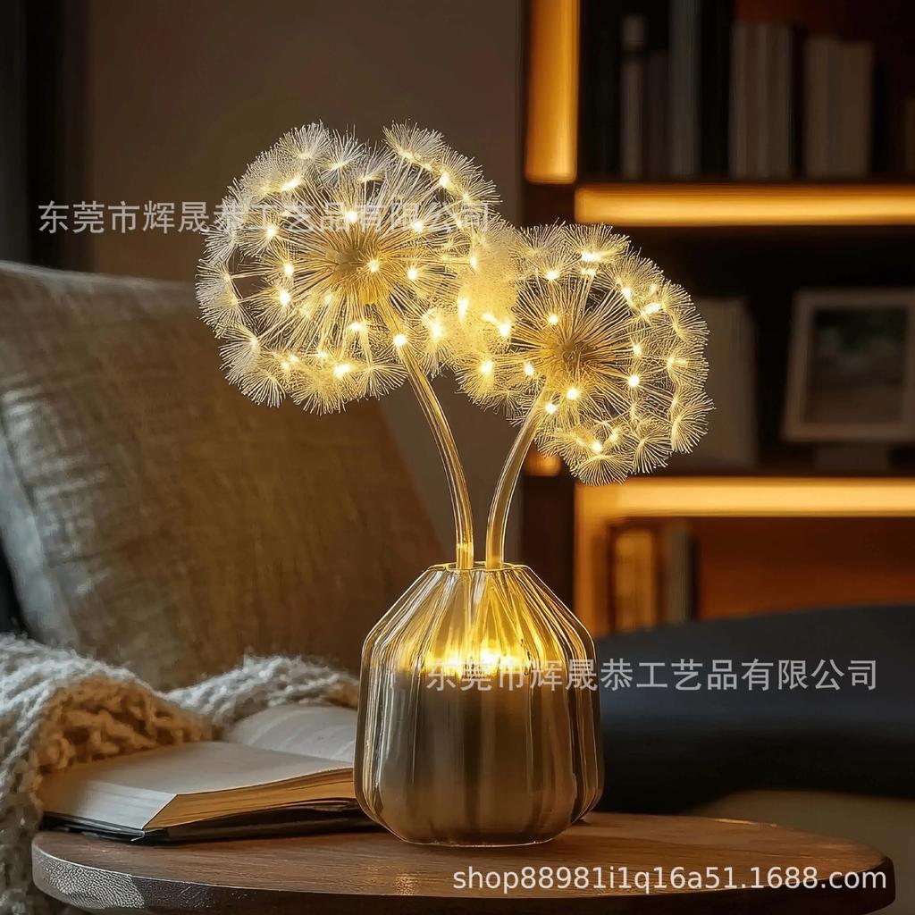 Светодиодная настольная лампа в форме одуванчика, ambient light, металлическая проволока, настольные украшения, декор для дома, light luxury