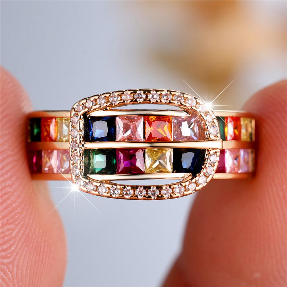 Очаровательное женское кольцо на палец с камнем радужного циркона, винтажное, золотого цвета, обручальное, свадебное украшение для женщин