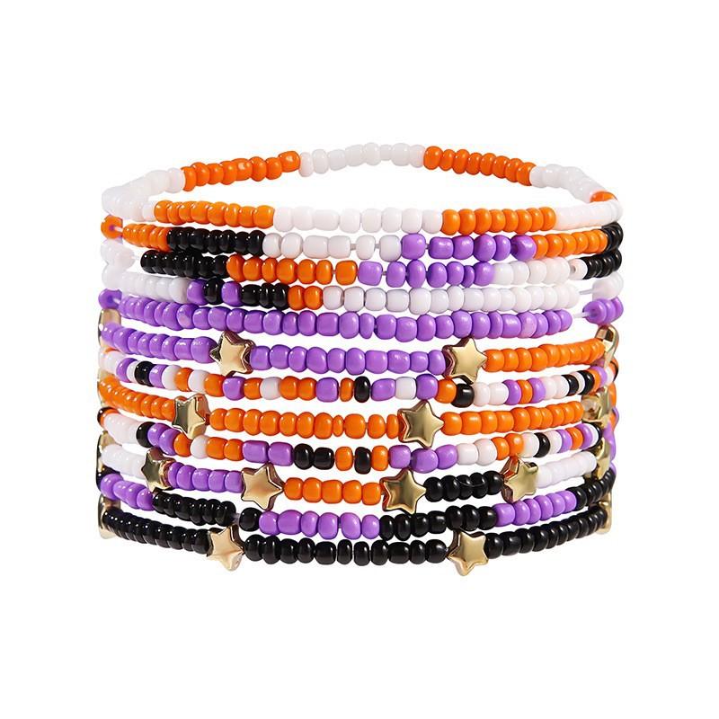 European, American Bohemian ccb beaded bracelet personalized cross five-pointed star rice bead elastic bracelet
