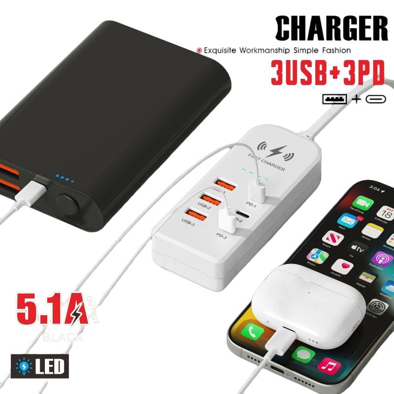 Эффективное 6-в-1 USB Type C PD Зарядное устройство с быстрой зарядкой EU US Штекер Настенный дизайн
