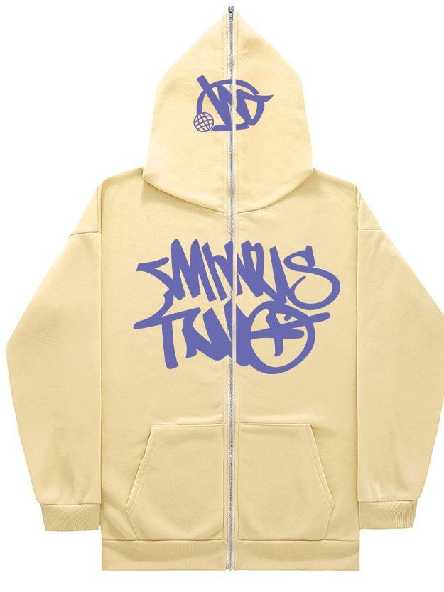 Men's new niche loose casual printed hooded zipper men's sweatshirt, cardigan, sweatshirt jacket.