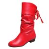 Fashion Women's Boots Autumn/Winter Large 43 Size Knight Boots Low Heel Round Toe Lace-up Warm Fashion Waterproof Boots Botas Mujer