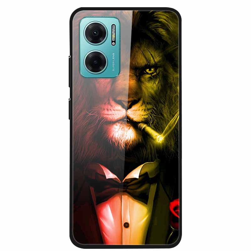 Чехол Для Xiaomi Redmi Note 11E Роскошный Закаленное Стекло Жесткая Задняя Крышка Для Redmi Note 11E Capa Ударопрочный Цветок Funda Волк Coque