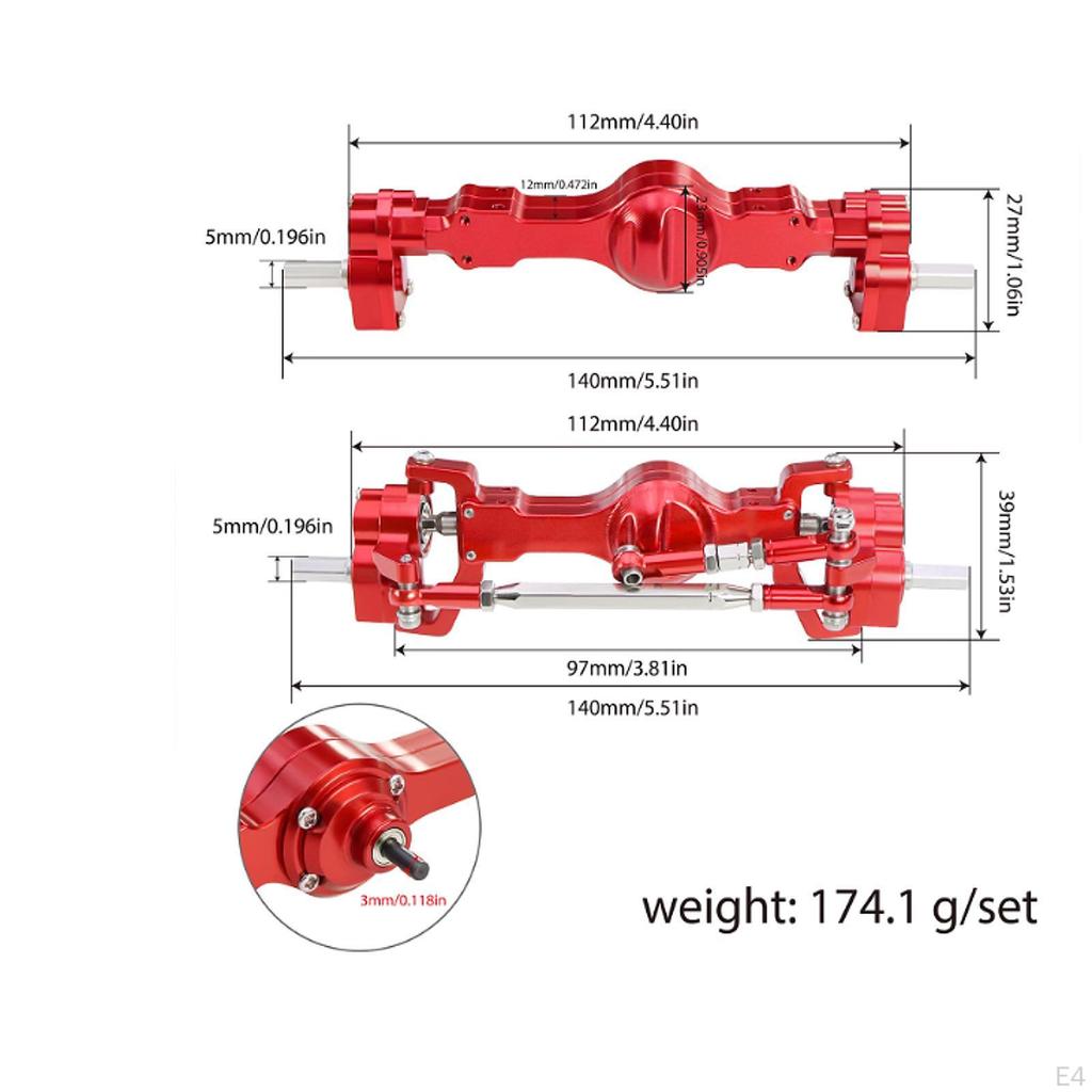 Aluminum Alloy RC Car Front Rear Axle, Easy to Install, Upgrade Complete Set for 1:16 C14 C24 DIY