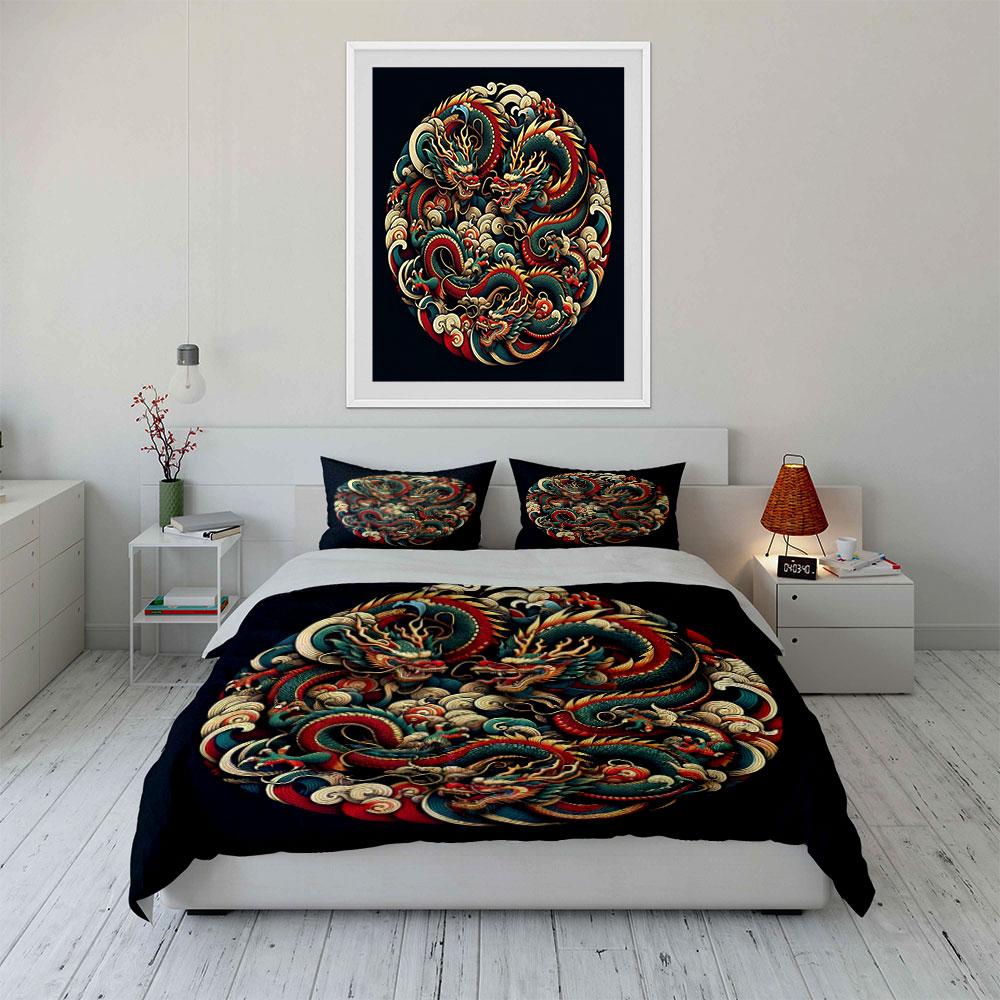 Chinese Dragon Design Set For Decoration  Kid'S And Adults' Bedroom Decor, Exquisite Three-Piece Bedding Set Gift