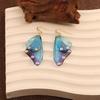 Colorful Resin Rhinestone Double Butterfly Wing Dangle Earrings for Women Wedding Holiday Jewelry