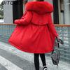BITCED Winter Women's Mid-Length Cotton Coat with Large Fur Collar and Fleece Lining