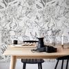 Ретро Линейный Эскиз Цветочные Обои Белый и Черный Цветок ПВХ Наклейка на Мебель Шкаф Винтажные Птицы Съемный Настенный Декор