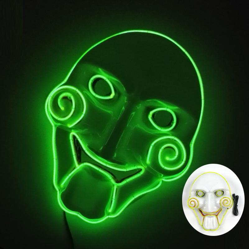LED Light Up Chainsaw Crying Mask Carnival Halloween Dance Cosplay Jigsaw Killer Disguise Mask Glowing Movie Major Creepy Mask