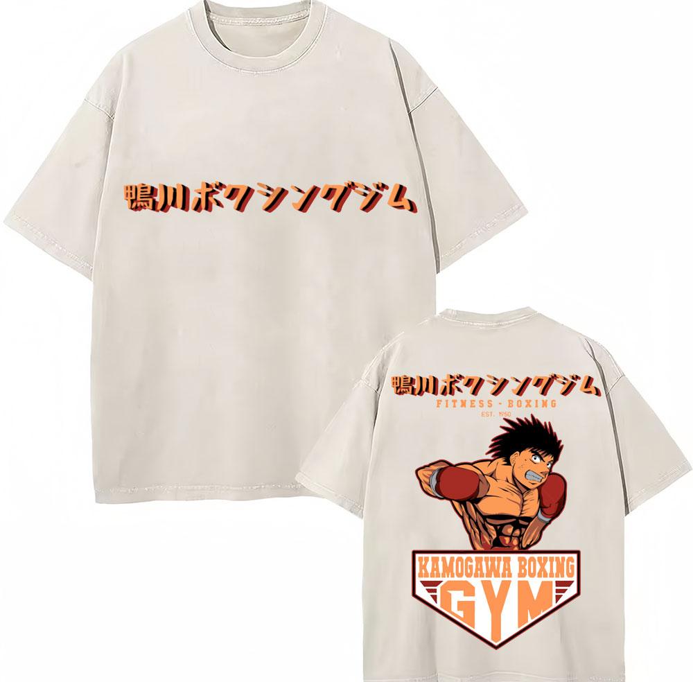 Винтажные выстиранные футболки Аниме Hajime No Ippo Боксерский зал Камогавы Макуноучи KGB Футболки Унисекс Женские Свободные Хлопковые Летние Футболки