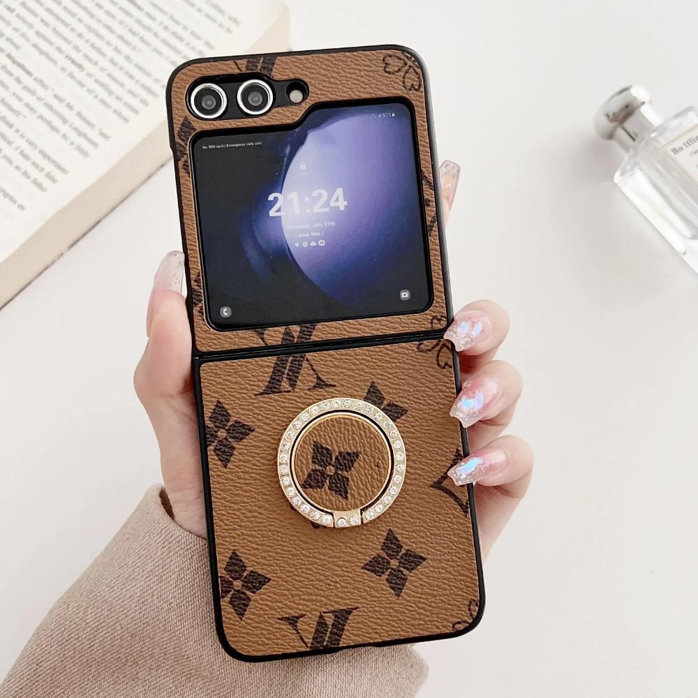 Роскошный деловой чехол для телефона с ретро-узором и двойным V для Samsung Galaxy Z Flip 7 6 5 4 3, черный браслет-цепочка, женская защитная крышка