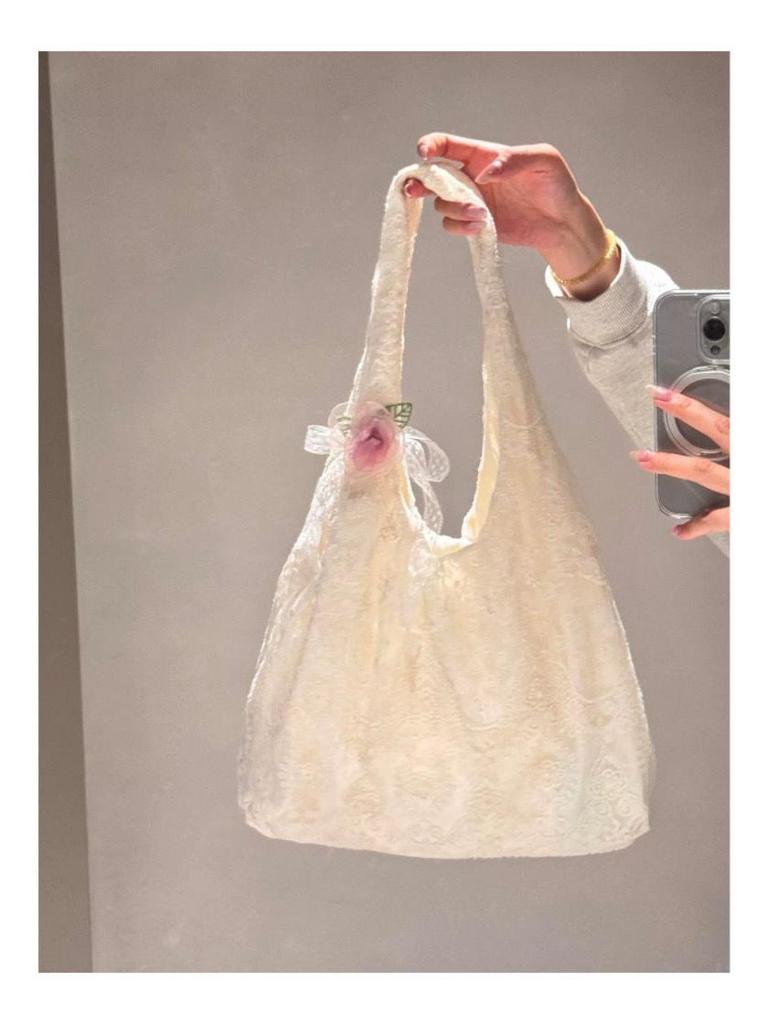 2025 Korean Style Floral Lace Canvas Tote - Women's Large Capacity Shoulder Bag for Commuting